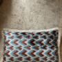 Modern, Oblong, Velvet, Ikat, Cushion With Silk Tassels Brown, Blue, Cream Herringbone Pattern Design, thumbnail 6 of 10