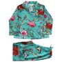 Children's Teal Exotic Flower Print Cotton Pyjamas, thumbnail 4 of 4