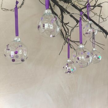 Set Of Six Purple And Pink Baubles Purple Christmas Decor, 5 of 6