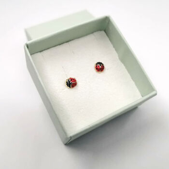 Adorable 9ct Yellow Gold Enamel Ladybird Stud Earrings, 2 of 5