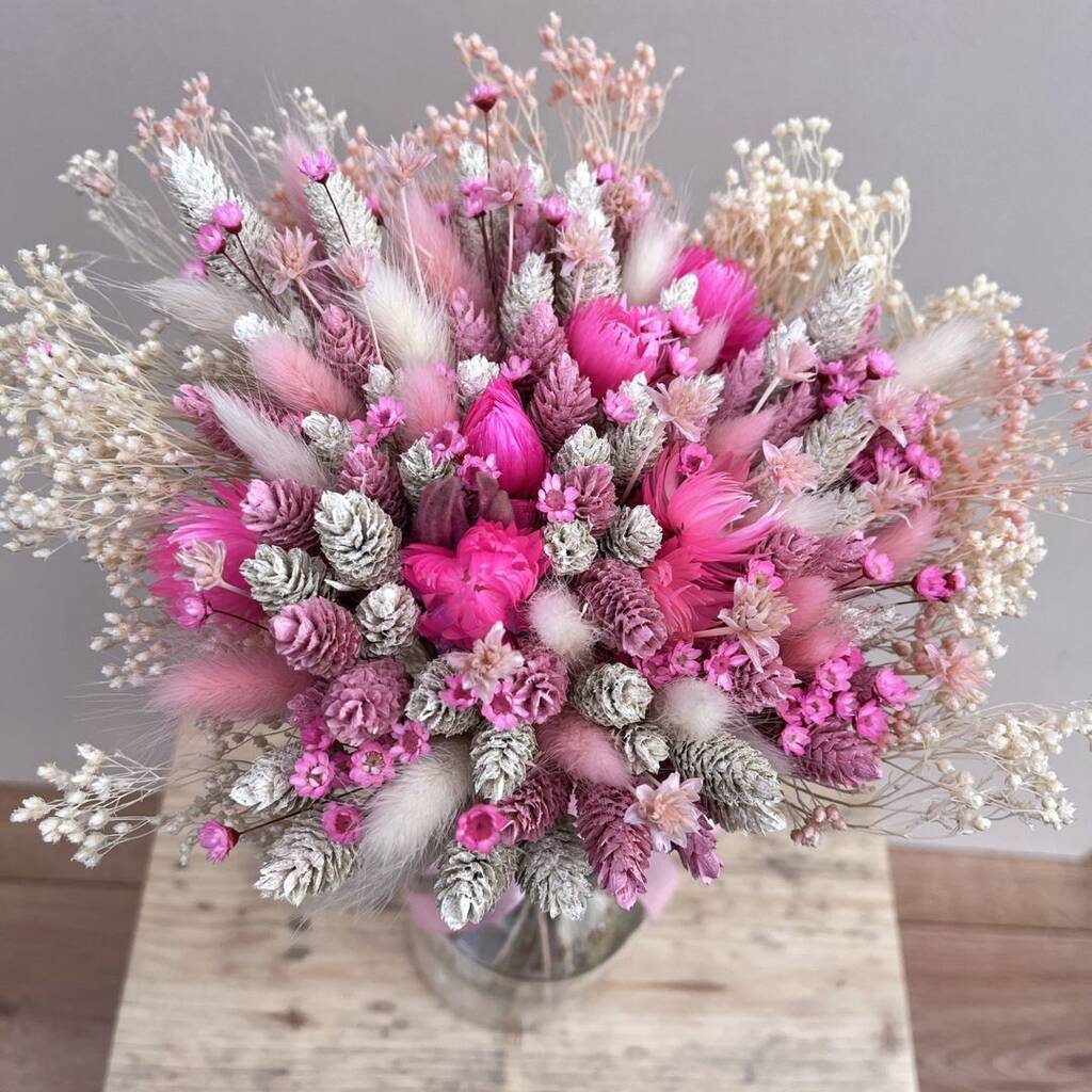 Pink And White Bridesmaid Dried Flower Bouquet, 1 of 9