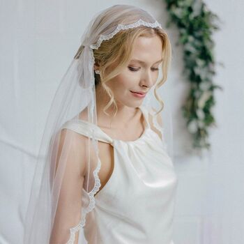 Juliet Cap Wedding Veil With Lace Edge • Lace Juliet Cap Wedding Veil • Deco Wedding Veil Juliet Cap, 2 of 6