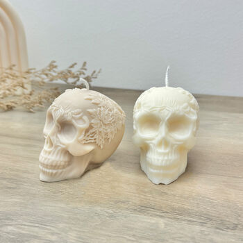 Floral Skull Candle Gothic Halloween Decor Autumn Gift, 7 of 10