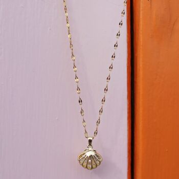 Summer Golden Seashell Pendant With Captured Pearl Necklace, 3 of 6