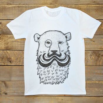 Moustache Bear Men's Organic T Shirt, 2 of 5