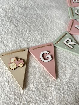 Farm Bunting Personalised Wooden Tractor Bunting For Nursery, 9 of 12