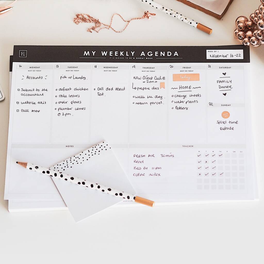 My Weekly Agenda • A4 Undated Weekly Desk Planner, 1 of 3