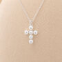 Personalised Tiny Sterling Silver Pearl Cross Pendant Necklace, thumbnail 4 of 10