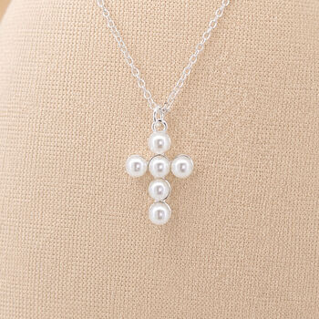 Personalised Tiny Sterling Silver Pearl Cross Pendant Necklace, 4 of 10