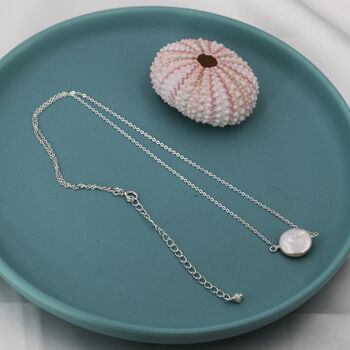 Sterling Silver Coin Baroque Pearl Necklace, 7 of 12