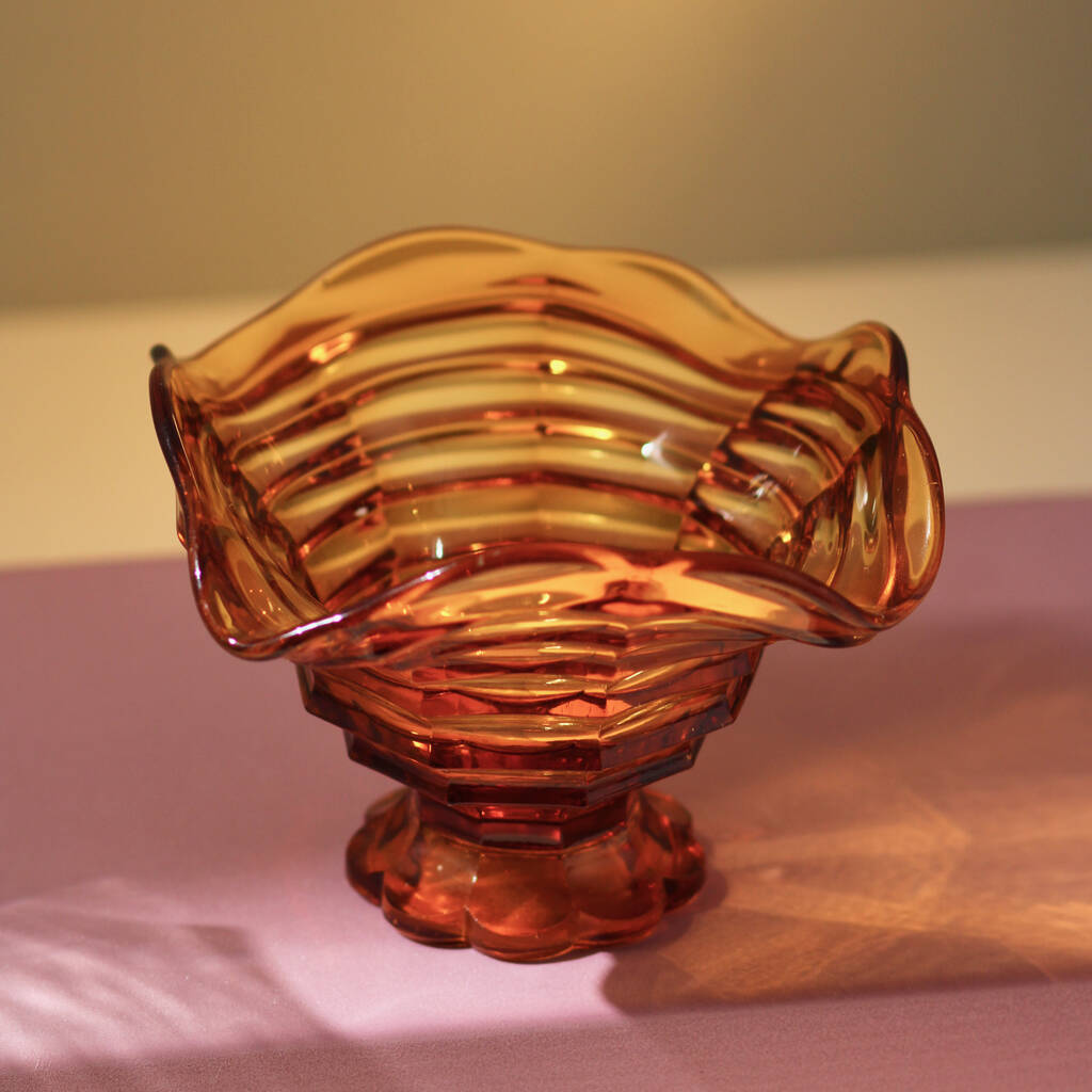 Vintage Mid Century Art Deco Glass Bowl Amber, 1 of 3