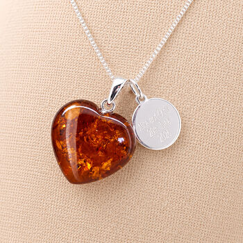 Personalised Sterling Silver Baltic Amber Heart Pendant Necklace, 3 of 11