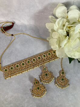 Gold Plated And Kundan Indian Jewellery Set Green, 2 of 4