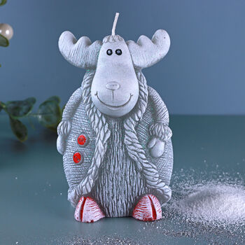 G Decor Frosted Reindeer Companions Hand Finished Winter Wax Candle Figures In White Or Grey, 3 of 6