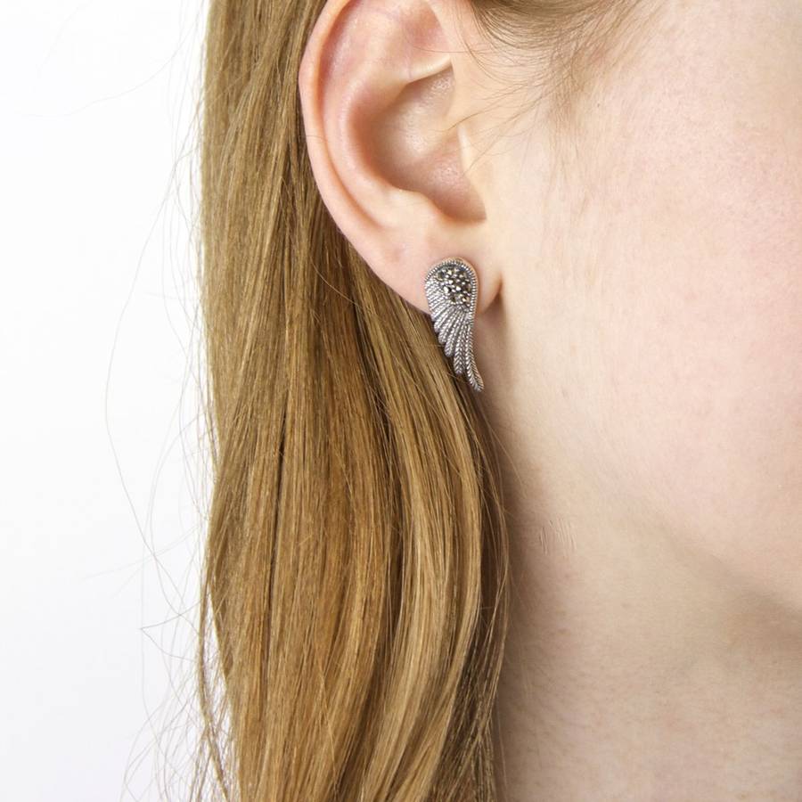 Marcasite Sterling Silver Angel Wing Earrings By Gaamaa Marcasite Sterling Silver Angel Wing Earrings