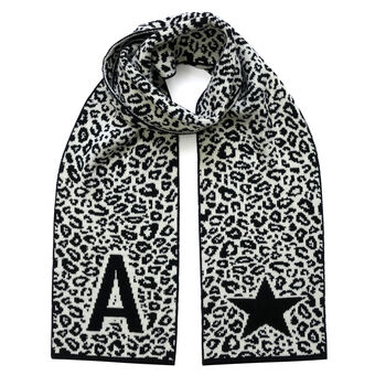 Personalised A Z Initial Leopard Wool And Cashmere Scarf, 2 of 6