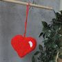 Red Heart Punch Needle Bag Charm And Car Mirror Hanging, thumbnail 1 of 4
