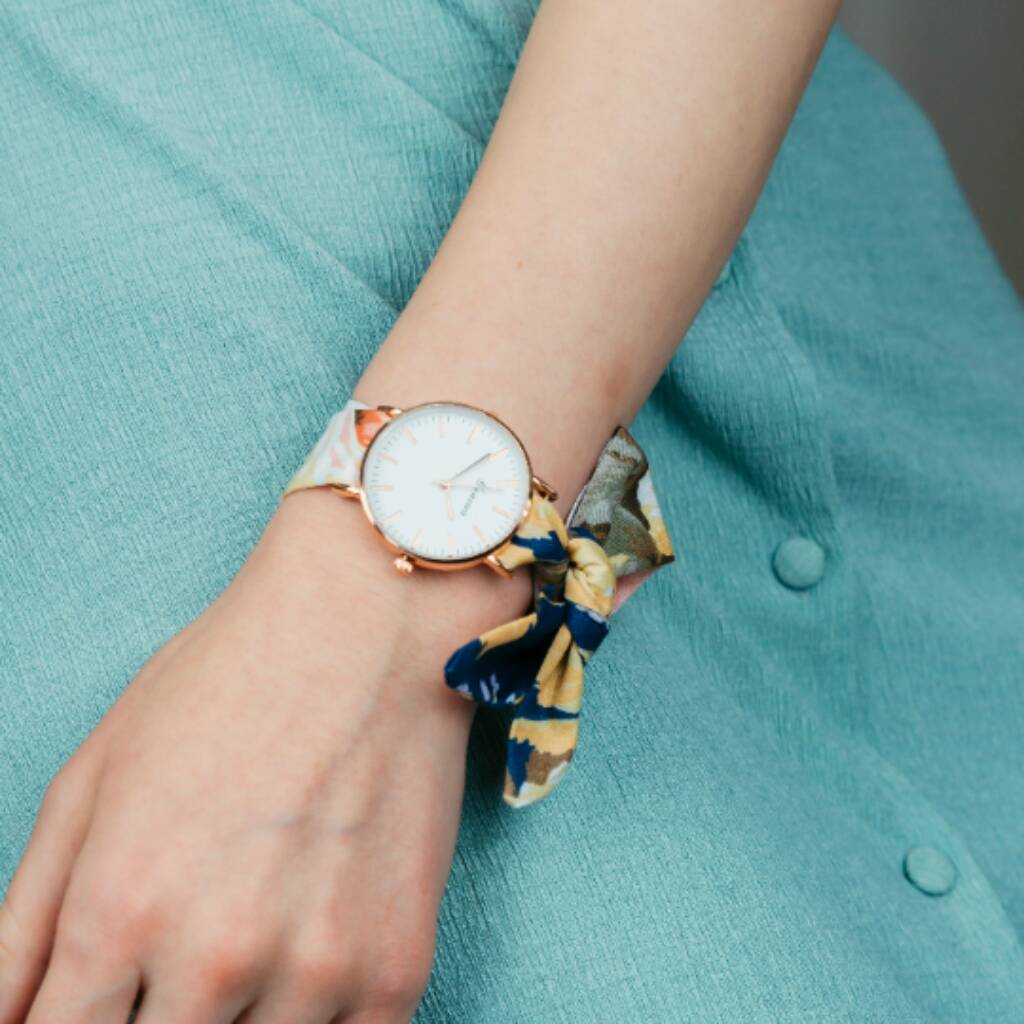 Blue Floral Changeable Women Cotton Strap Wrist Watch, 1 of 5