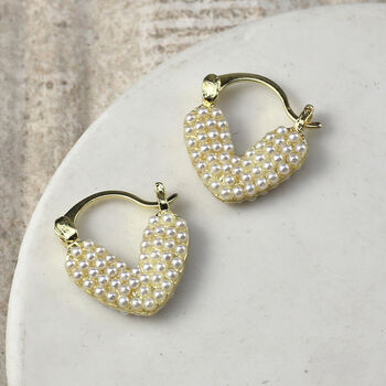 White Pearl Heart Hoop Earrings, 3 of 4