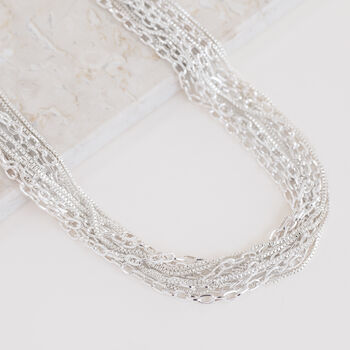 Silver Colour Multi Strand Layered Waterfall Necklace, 2 of 3