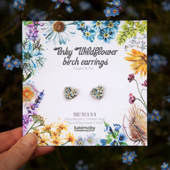 Inky Forget Me Not Cluster Birch Stud Earrings, 9 of 10
