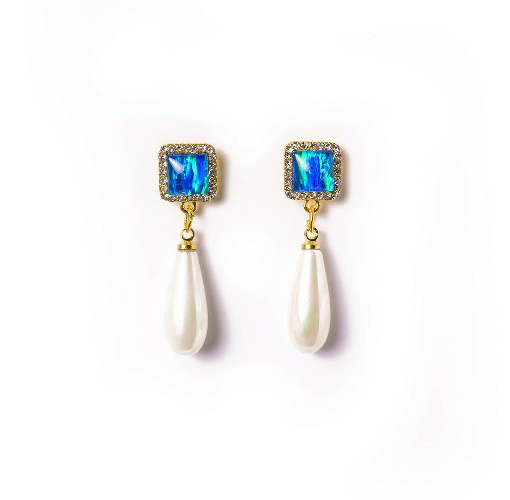 Statement Diamante Opal Earring With Faux Pearl, 1 of 8