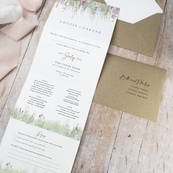 Whimsical Spring Concertina Wedding Invitations With Integrated RSVP, 2 of 5