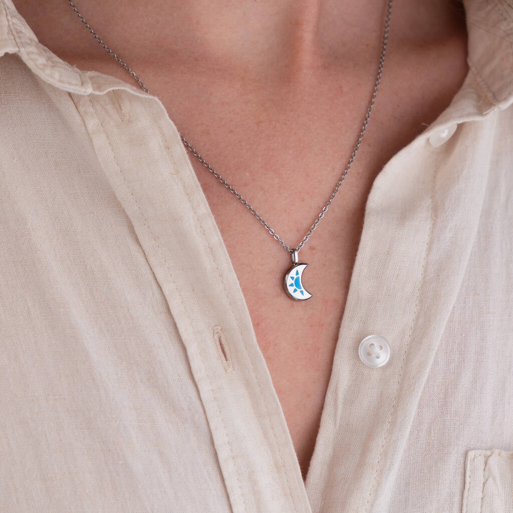 Blue Luna Aqua Blue Glowing Pendant Necklace With Uv Keyring Torch, 1 of 8