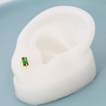 Sterling Silver Tiny Baguette Cut Emerald Green Cz Stud Earrings, 11 of 12