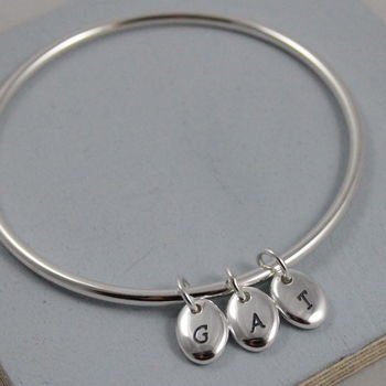 Personalised Solid Silver Pebble Bangle, 8 of 10