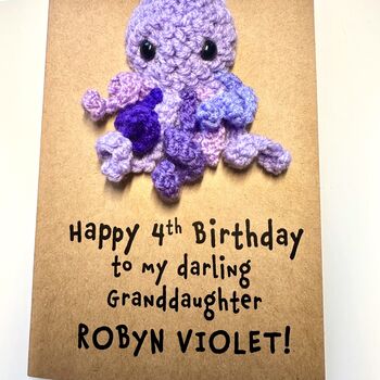 Personalised Name Age Octopus Crochet Birthday Card Handmade, 12 of 12