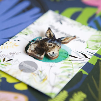 Inky Donkey Eco Wooden Pin Brooch, 4 of 5