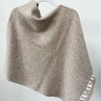 Lambswool Knitted Poncho Cobble And White, 2 of 4