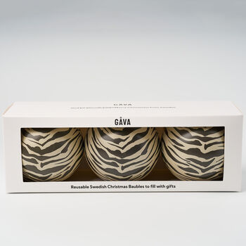 Trio Of Baubles In Swedish Design Filled With Swedish Chocolates, 8 of 12