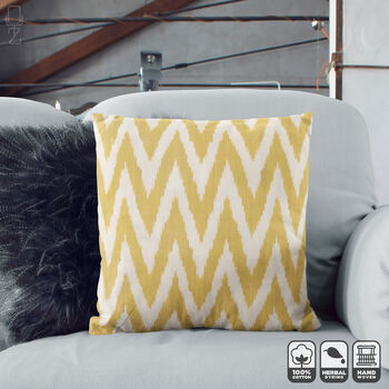 Yellow Zig Zag Hand Woven Ikat Cushion Cover, 5 of 7