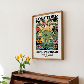 Personalised 'Together Until We Croak' Retro Frog Print, 2 of 8