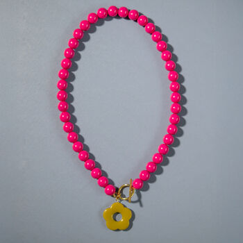Barbie Pink Bead And Olive Flower Toggle Necklace, 2 of 5