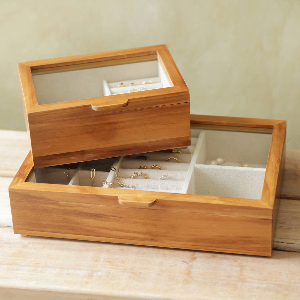 Glass Top Wooden Jewellery Box, 1 of 6