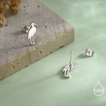 Grey Heron Bird Stud Earrings In Sterling Silver, 4 of 11