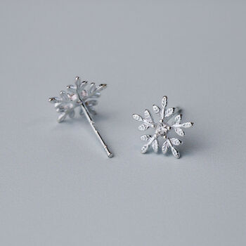 Sterling Silver Snowflake Stud Earrings, 4 of 7