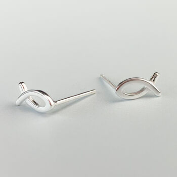 Sterling Silver Minimalist Fish Stud Earrings, 2 of 6