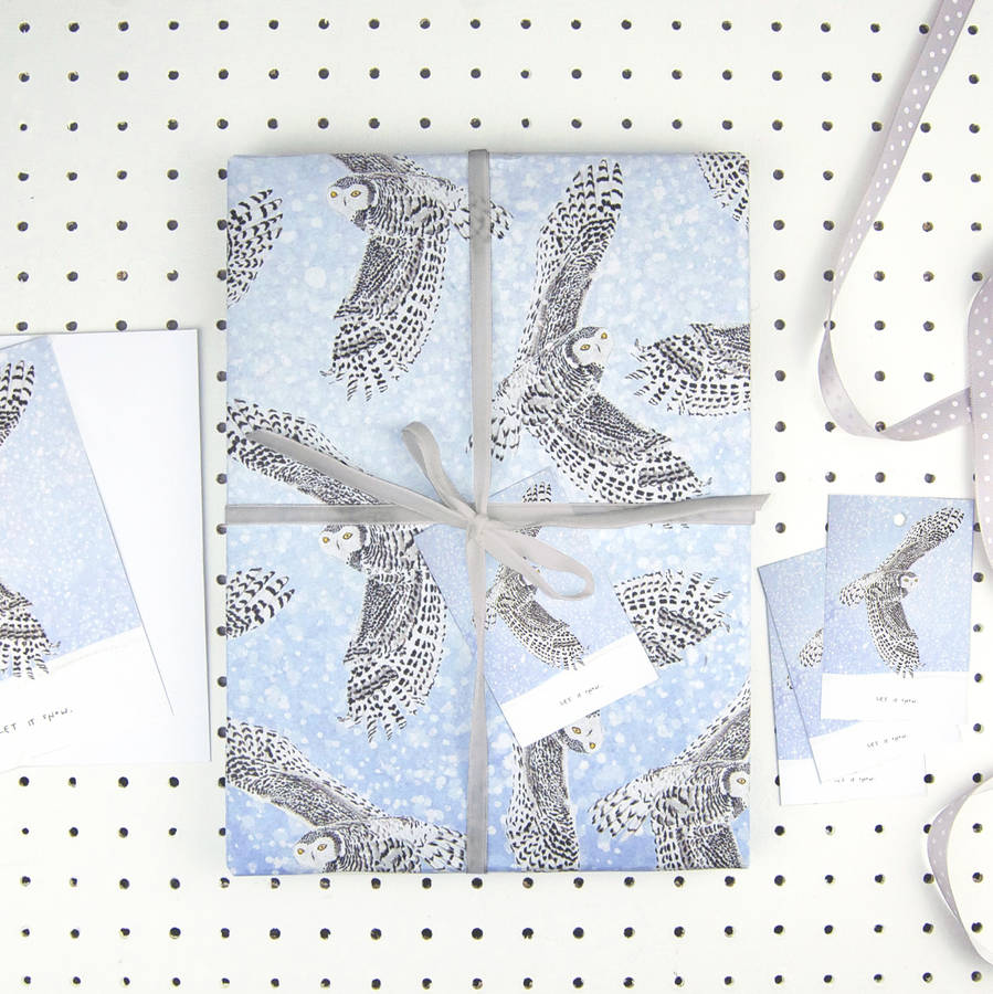 Snowy Owl Eco Friendly Christmas Wrapping Paper Pack, 1 of 2