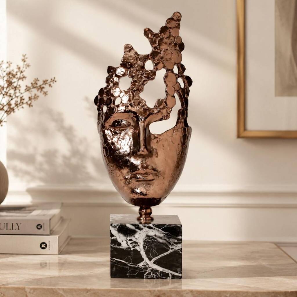 Abstract Face Sculpture Yellow Gold Decorative Bust, 1 of 7