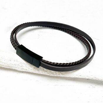 Classic Braided Leather Men's Bracelet, 3 of 6