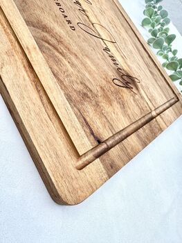Personalised Engraved Acacia Wood Cheese Board, 6 of 9