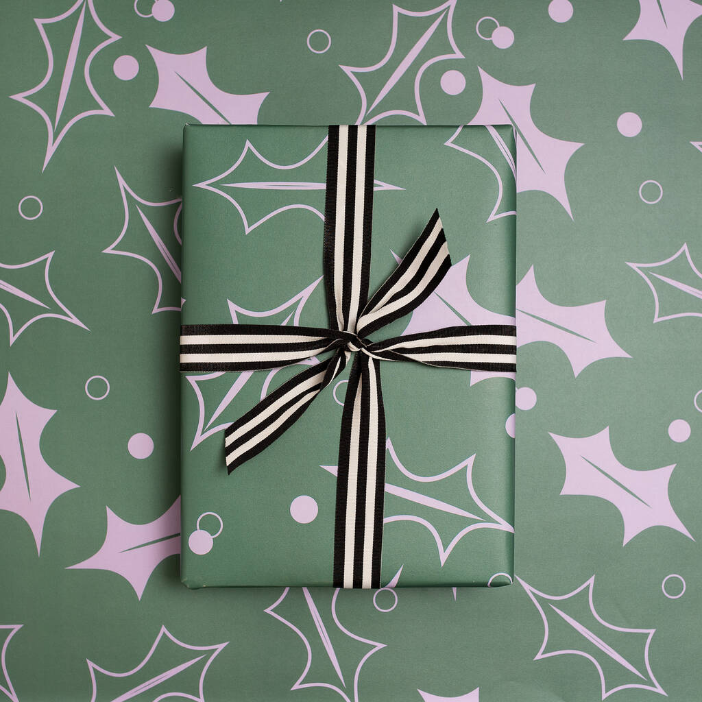 Luxury Green Holly, Christmas Wrapping Paper, 1 of 4