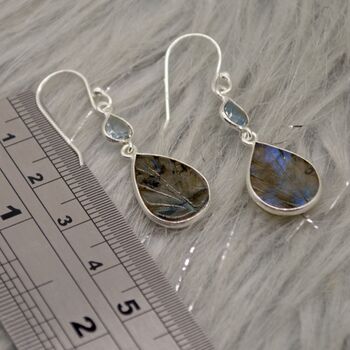 Labradorite, Blue Topaz Sterling Silver Earrings, 6 of 6