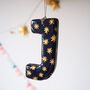 Personalised Handmade Navy And Gold Star Clay Hanging Letter, thumbnail 1 of 4