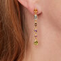 Multi Gemstone Gold Plated Silver Drop Stud Earrings, thumbnail 4 of 9