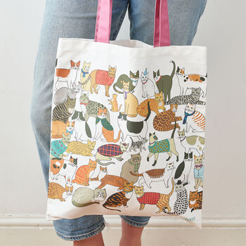 Crafty Cats Bag In Cotton Canvas, 3 of 4